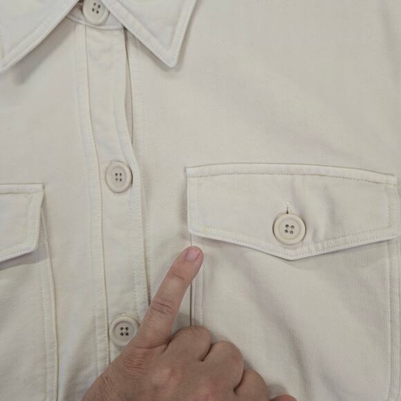 Good American Fleece Shacket Womens L/XL 3/4 Bone Casual Button Down Long Sleeve - Picture 11 of 14